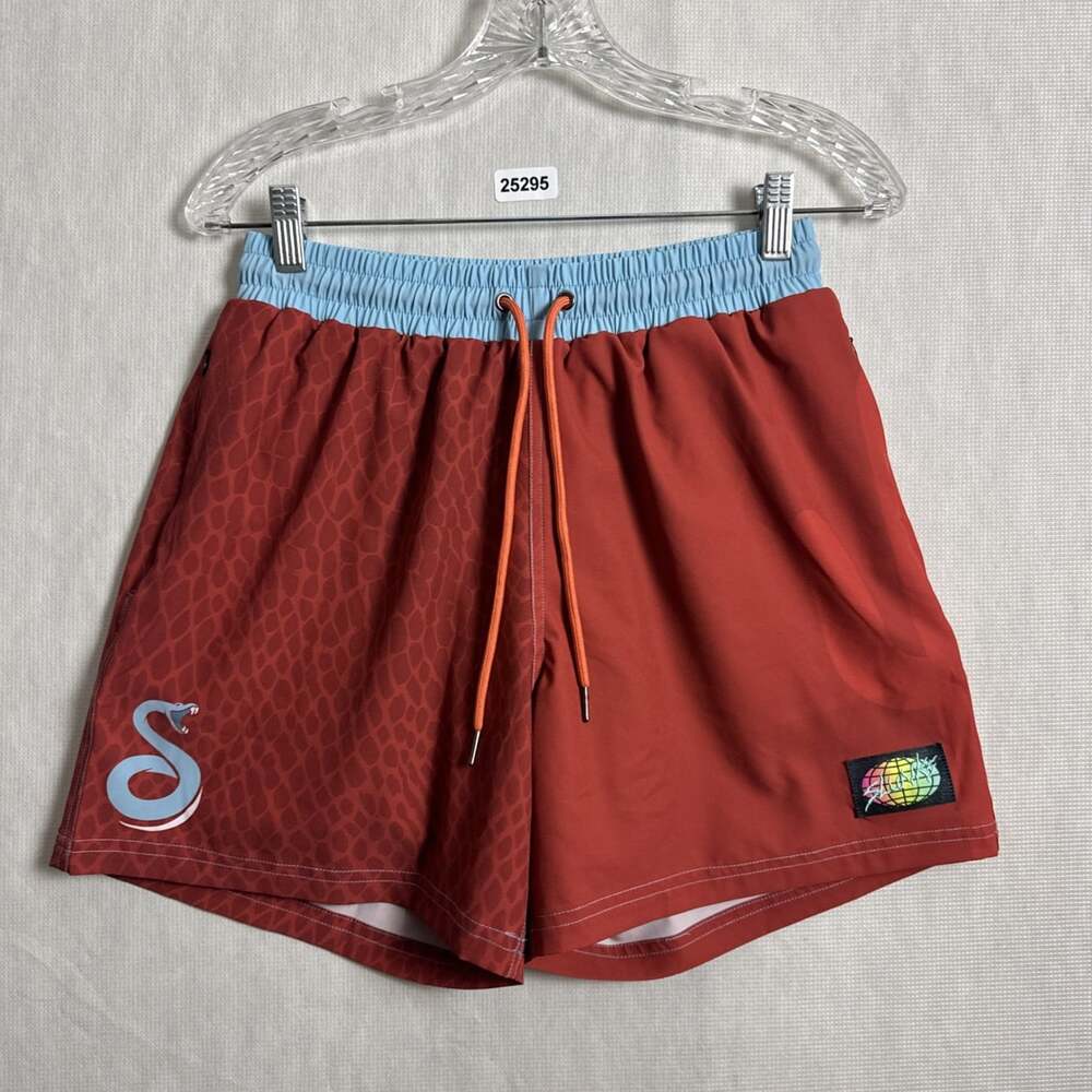 Slunks Men's Size Small Lined Printed 5" Inseam Red SWVA Activewear Shorts